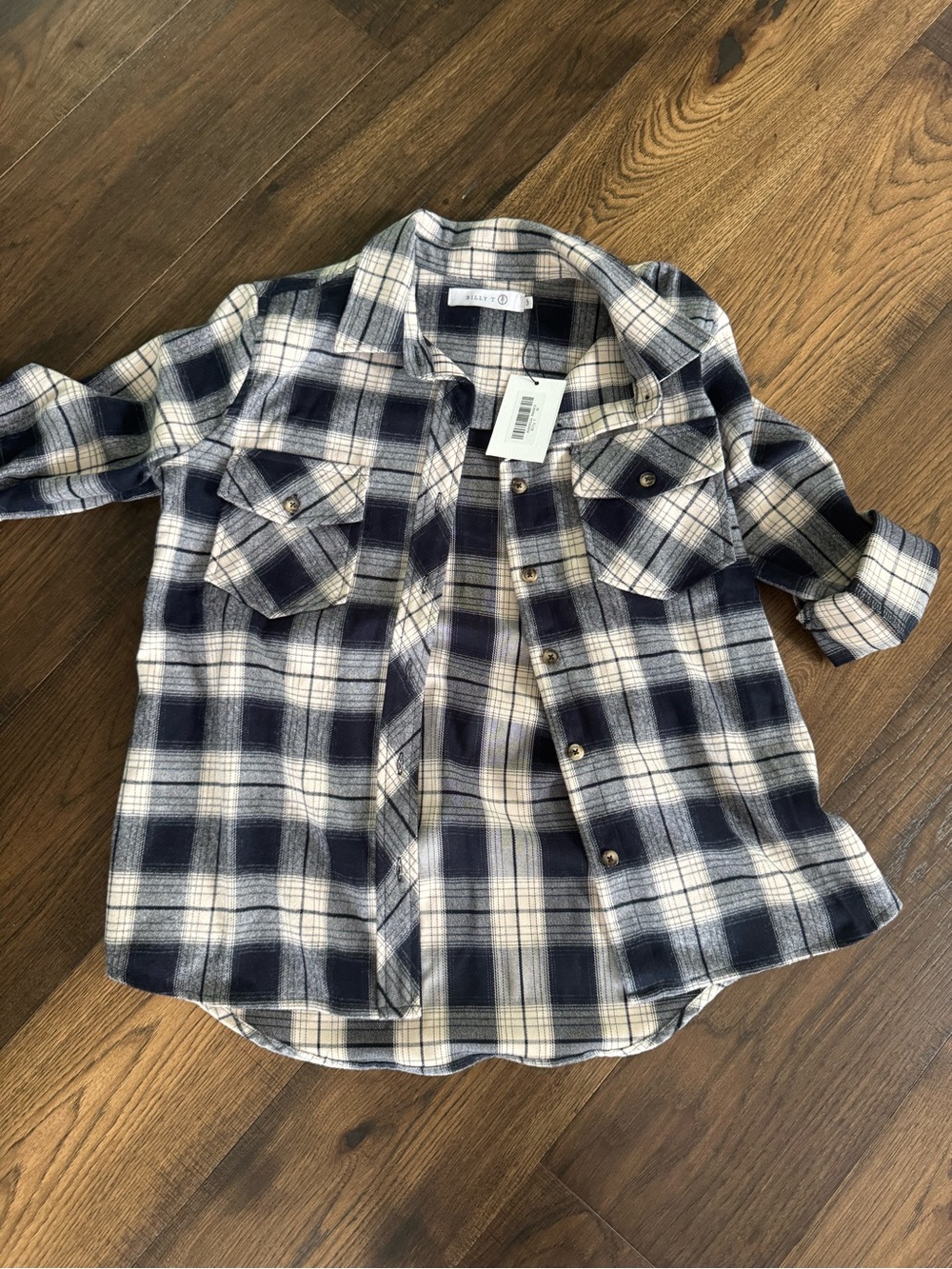 Classic Navy & White Plaid Button-Down Shirt - Women's